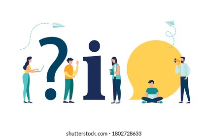Vector illustration, conceptual illustration of people, online communication, getting help information, answering questions