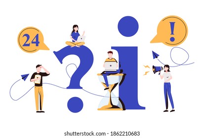 Vector illustration, conceptual illustration of people, online communication, getting help information, answering questions