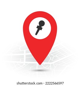 Vector illustration of Concert location. Simple icon in red color on White background.