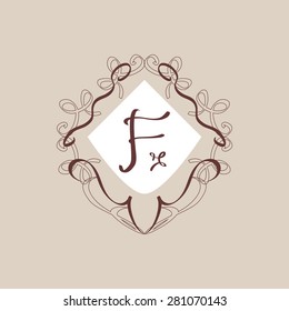 Vector illustration. Concise and elegant pattern. Monogram on a beige background with the letter F.