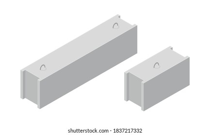 Vector Illustration Concrete Foundation Blocks Isolated On A White Background. Cement Block Icon In Isometric View. Precast Concrete Block In Flat Style. Building Materials For Construction Purposes.