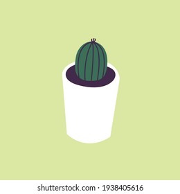 Vector illustration concrete pot with cactus plant. Stylish home decor in trendy scandinavian style.