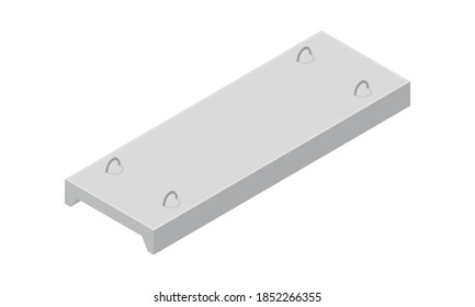 Vector illustration concrete slab isolated on a white background. Channel plank icon in isometric view. Slab for floors and ceilings in flat style. Building materials for construction purposes.