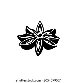 Vector illustration of condiment, spice star anise. Logo, icon, element, emblem. Black and white contour drawing isolated on a white background. 