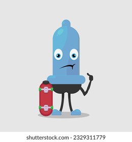 vector illustration of a condom character with a skateboard.