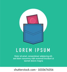 Vector illustration of condom in pocket.
