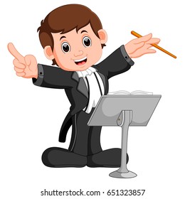 vector illustration of Conductor orchestrating with his baton