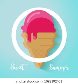 Vector illustration of a cone with pink ice cream.