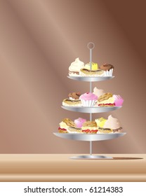 vector illustration of confectionery cakes on a metal stand in eps10 format svg