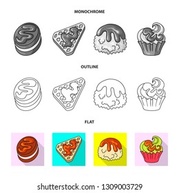 Vector illustration of confectionery and culinary symbol. Set of confectionery and product stock symbol for web.