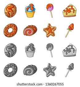 Vector illustration of confectionery and culinary symbol. Set of confectionery and product vector icon for stock.