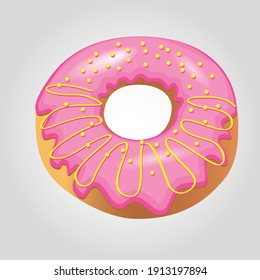 Vector illustration - confectionery donuts in sugar glaze. Donuts are drawn in a realistic style. These images are perfect for a cafe menu, decorating a hall in a pastry shop or online store.