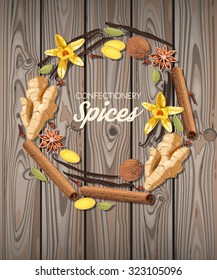 Vector illustration of confectionery spices in circle