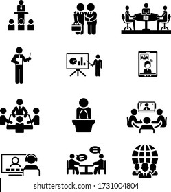 Vector illustration conference business online meeting icons. Management,finance,human resources icons.Use for Info graphic,Mobile,web,leaflet,template,flyer,presentation,speech,contract.