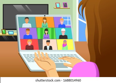 A vector illustration of Conference Call Working From Home Online Meeting Concept