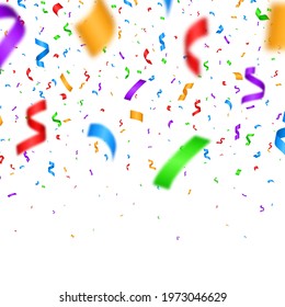 Vector illustration confetti background. Serpentine, abstract background with many falling tiny colorful confetti.