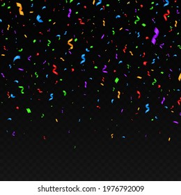 Vector illustration confetti background. Serpentine, abstract background with many falling tiny colorful confetti.