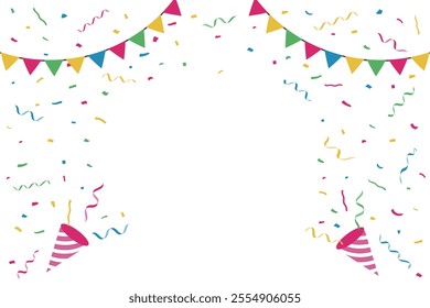 Vector illustration of confetti, crackers and garland