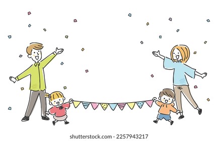 Vector illustration of confetti and a family.