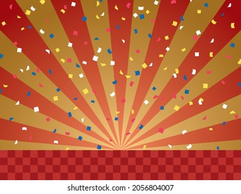 Ilustración vectorial de la explosión dorada roja de Confetti y fondo a cuadros