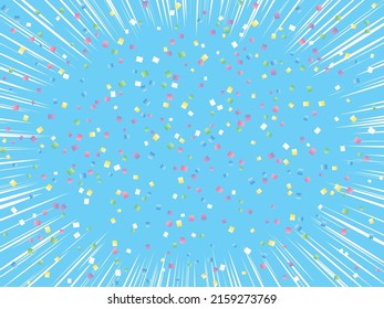 Vector illustration of Confetti and simple white concentrated line background (light blue)