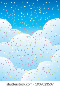 Vector illustration of confetti and sky background (vertical)