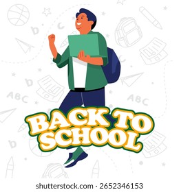 Vector Illustration Confident Boy Ready for School with Laptop