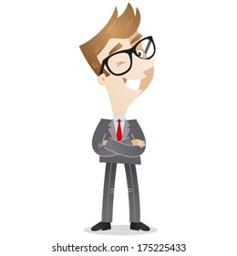 Vector illustration of a confident cartoon businessman standing with arms crossed and winking (JPEG also available).