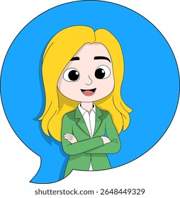 Vector illustration of a confident cartoon businesswoman with long blonde hair