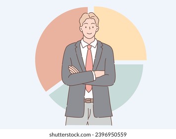 Vector Illustration of a Confident Cartoon Young Man Standing with Arms Crossed, Exuding Professionalism and Success - Smart and Successful People Concept for Graphic Design