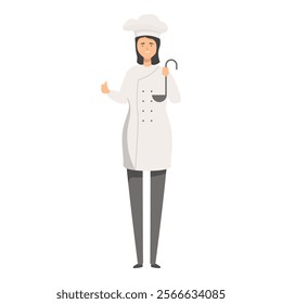 Vector illustration of a confident female chef with a thumbs up gesture, wearing a white hat and coat