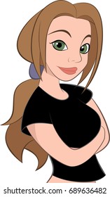 Vector illustration of confident young girl with arms crossed