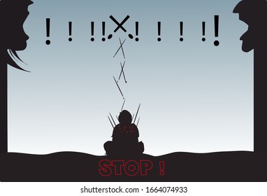 Vektorillustration Illustration eines Konflikts bestehend aus Silhouetten von schreienden Menschen und das Ergebnis dieses Prozesses.