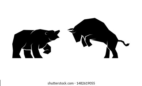 Vector illustration of confrontation between two market participants - bulls and bears. EPS 8