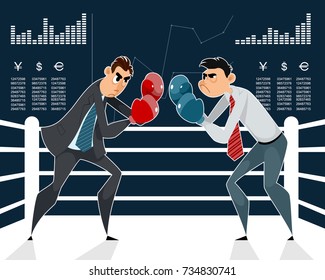 Vector illustration of the confrontation of businessmen boxers