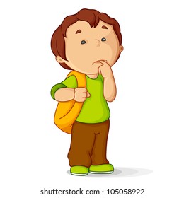 vector illustration of confused kid with school bag