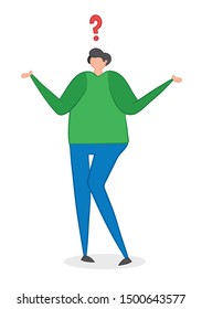 Vector illustration confused man. Hand drawn. Colored outlines.