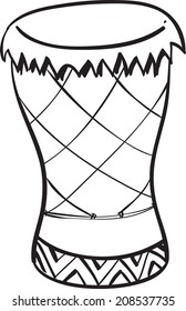 Vector illustration of congo drum musical instrument in black and white doodle sketch