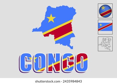 Vector illustration of the Congo flag and map

