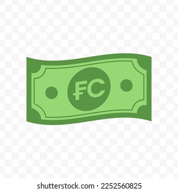 Vector illustration of Congo franc banknote in green color on transparent background (PNG).