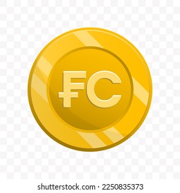Vector illustration of Congo franc coin in gold color on transparent background (PNG).