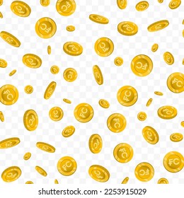 Vector illustration of Congo franc currency. Flying gold coins on transparent background (PNG).