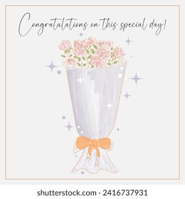 Vector illustration, congratulation, banner, background, which depicts a stylish bouquet of roses in doodle style with an inscription, a wish for love, care, affection