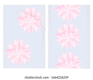 Vector illustration for congratulation or invitation. Delicate pink flowers on a blue background.