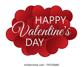 Vector illustration of a congratulation with Valentine's day with red hearts.