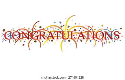 Vector illustration congratulations with fireworks and lots of stars.