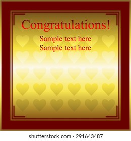Vector illustration of Congratulations.Red frame, heart on a gold background