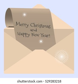 Vector illustration congratulations on Christmas and New Year - a letter from the envelope