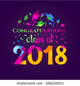 vector illustration. congratulations on graduation. class of 2018 design graphics for decoration element for design cards, invitations, gift cards, flyers and brochures. colorful square vector