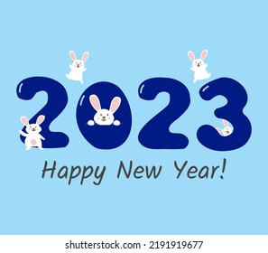 Vector illustration of congratulations on the new year 2023. Year of the water rabbit. Objects isolated